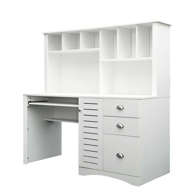 Bureau d'ordinateur à domicile avec huche, H 57,74 po x l 59,12 po x P 23,68 po, Blanc