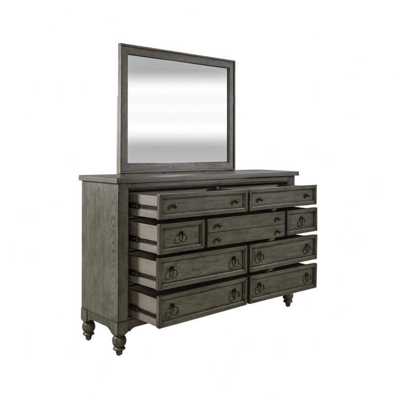 Ensemble de chambre avec grand lit-bateau, commode et miroir Aisja, Queen, 3 Pcs: Bed, Dresser, Dresser Mirror