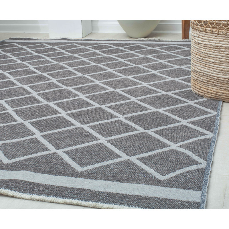 Tapis gris à motif géométrique Tibbs, Tapis de couloir de 2 pi 6 po x 8 pi