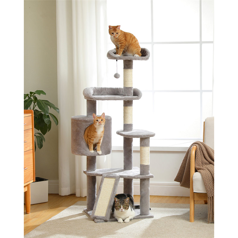 Tour pour chat avec poteau à griffer, tour d'escalade pour chat de 51 pouces avec cage à chat pour chats d'intérieur, chatons, arbre à chat avec planche à gratter, plateformes de jeu à plusieurs niveaux