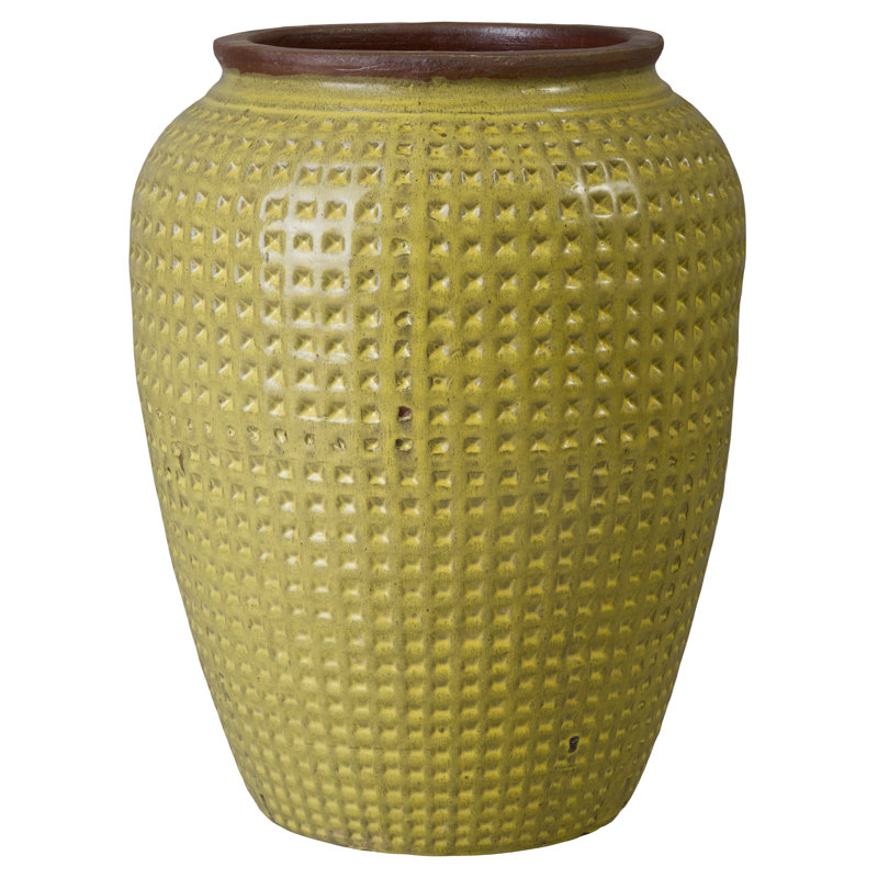 Pot en céramique de 25 po (L 25 po x l 25 po x H 32 po) avec trou de drainage, Jaune
