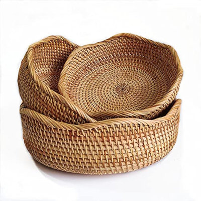 Panier à pain en rotin, paniers à fruits ronds, bols de rangement en osier