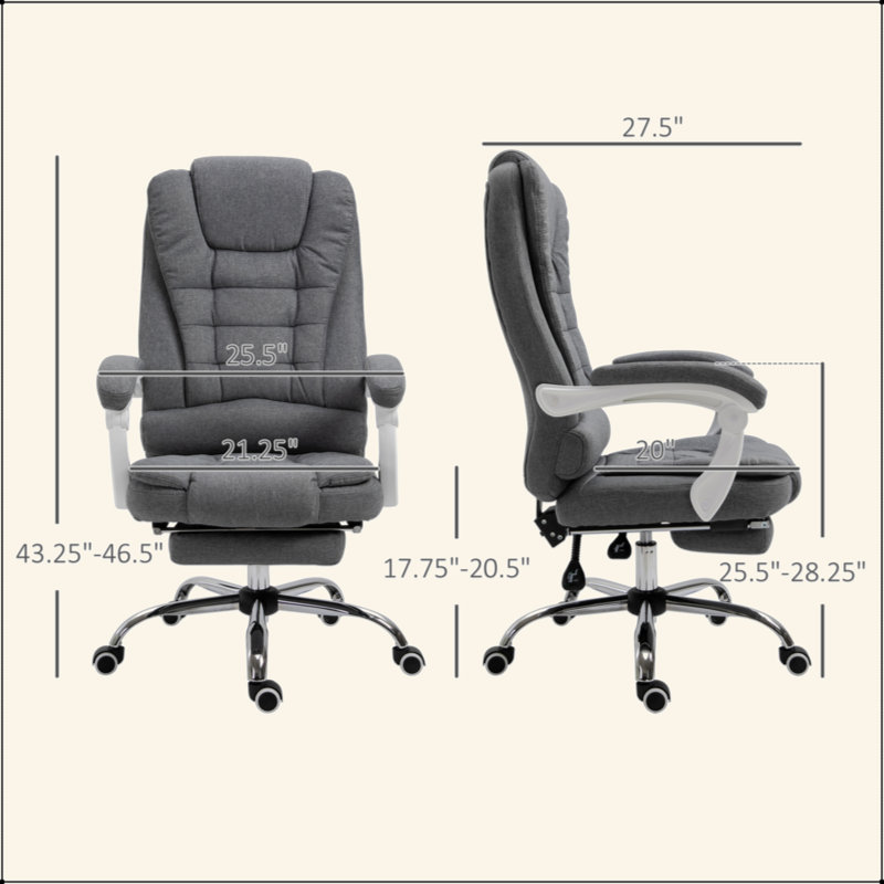 Fauteuil de direction avec repose-pieds, fauteuil d'ordinateur en tissu de lin