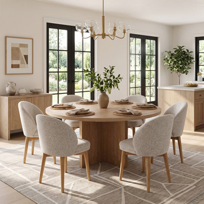 Ensemble de table de salle à manger 60 "en placage de bois avec chaises rembourrées et pieds en bois massif