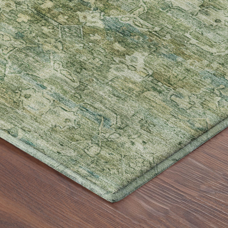 Premium Machine Washable Mayfield AMF2324 Ikat Rug, Olive, 5' x 7'6"