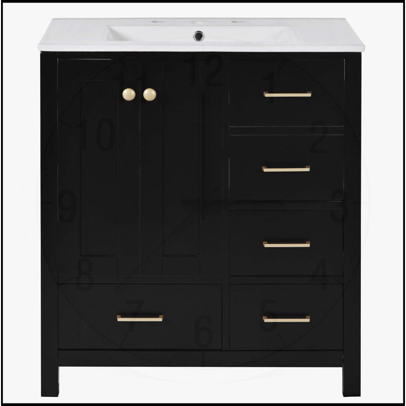 Meuble-lavabo 30 po avec lavabo en céramique, Noir