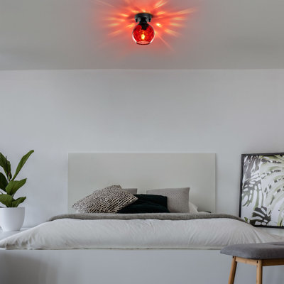 Elegant Red and Black Chandelier, Metal Body, 5.9 x 5.9 x 7.1 inches | Cap Diameter: 5.9 inches | Base Plate: Ø3.9 x 0.8 inches | E27 Socket, Max 40W (Bulb Not Included) | Stylish Lighting for Modern Home Décor, IP20 Rated