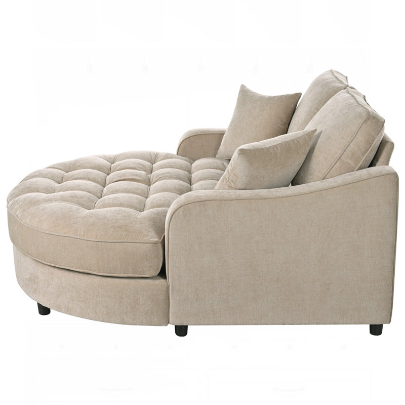 55" Modern Chaise Lounge Sofa Bed Upholstered Sofa Couch with Tufted Seat and Detachable Pillows, Champagne