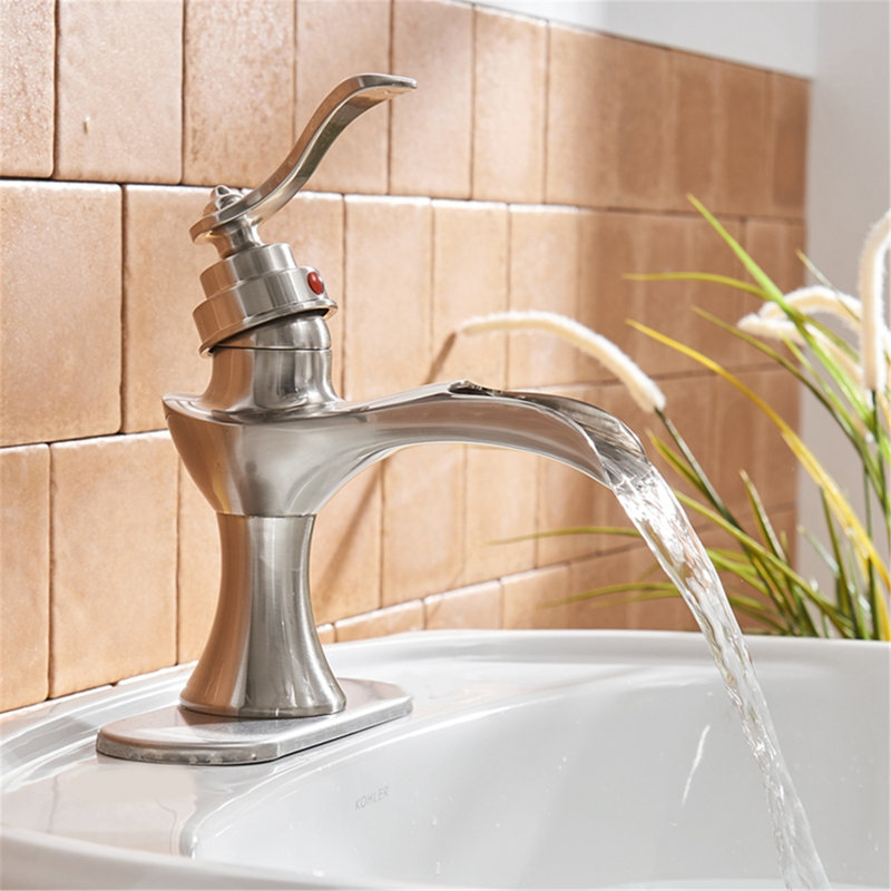 Robinet de lavabo pour salle de bain avec robinet à une poignée et robinets en laiton massif, Nickel brossé