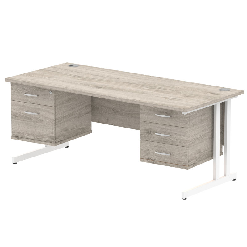 Zetta Metal Base Executive Desk,  73cm H x 180cm W x 80cm D, White