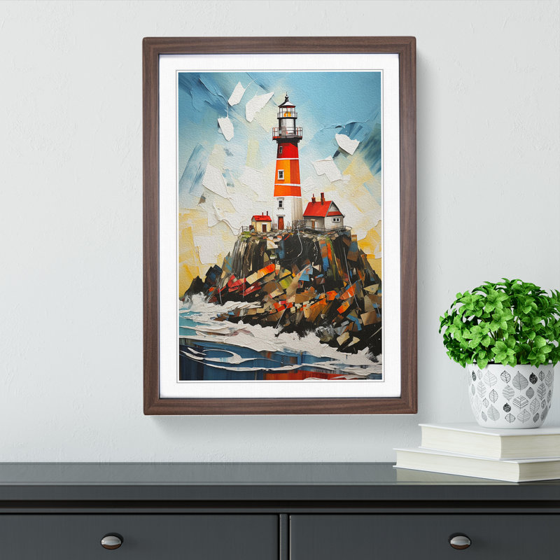 Lighthouse Contemporary - Single Picture Frame Print on Wood, Walnut, 34cm H x 25cm W x 2cm D