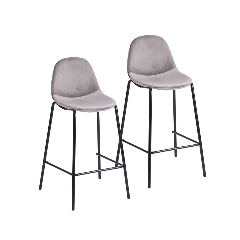 Lazio Velvet Bar Stool with Iron Legs, Gray, Counter Stool (24.02'' Seat Height )