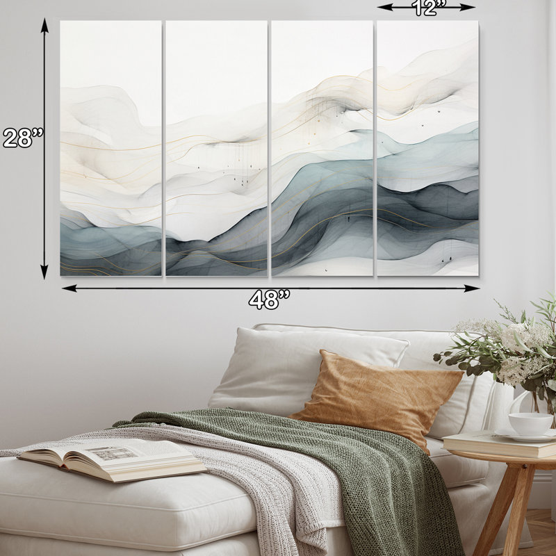 Blue Grey Line Art Conceptual Abstract II - Modern Wall Decor - 4 Panels