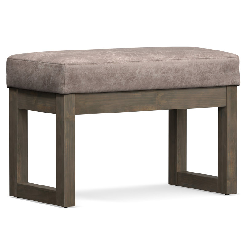 Milltown Ottoman Bench with Upholstered Seat and Solid Wood Frame, 27" W, Distressed Gray Taupe