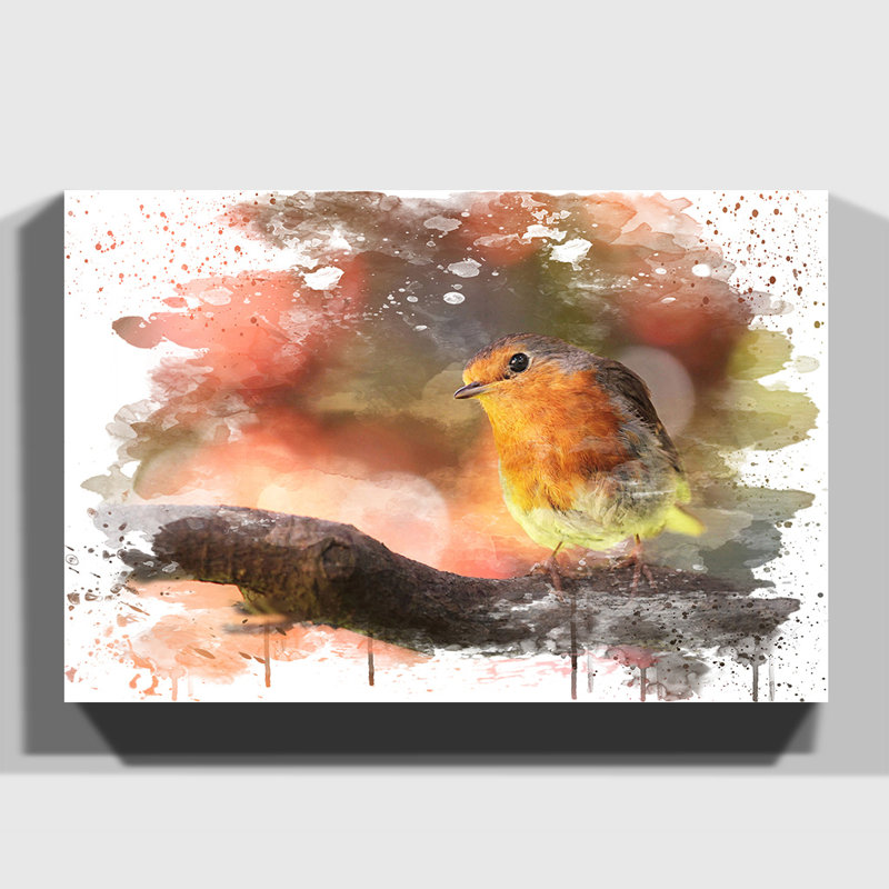 Robin Bird Blurred Background - Wall Art, 35cm H x 50cm W, Wrapped Canvas