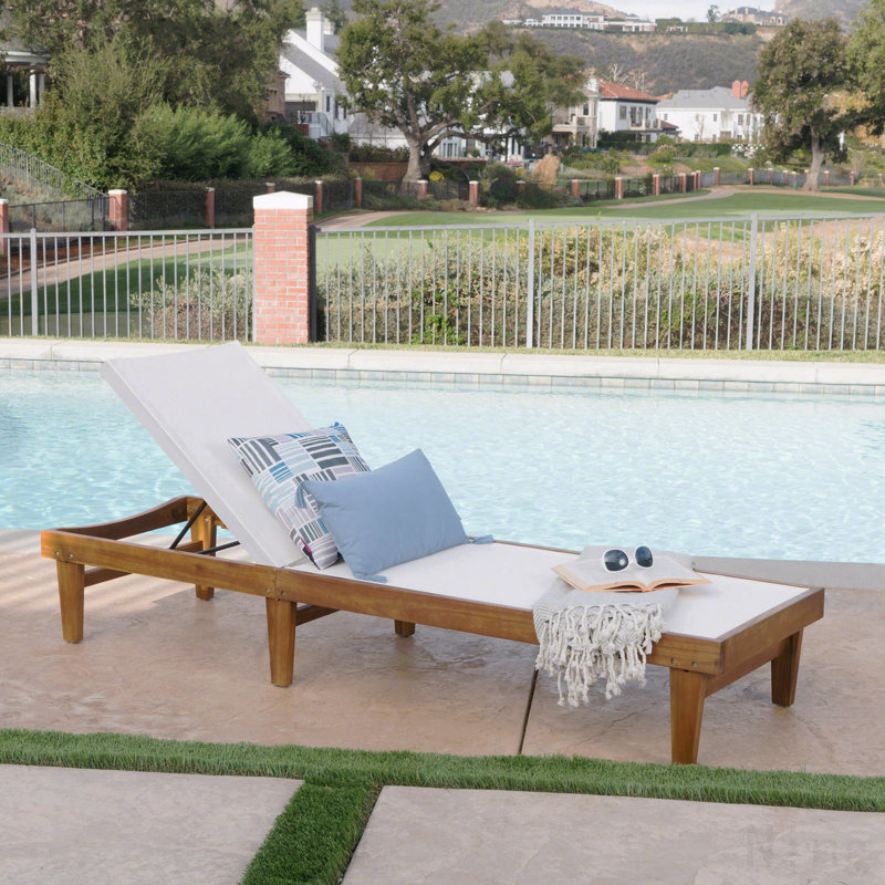 Chaise longue - filet blanc, Coussin blanc / structure en teck