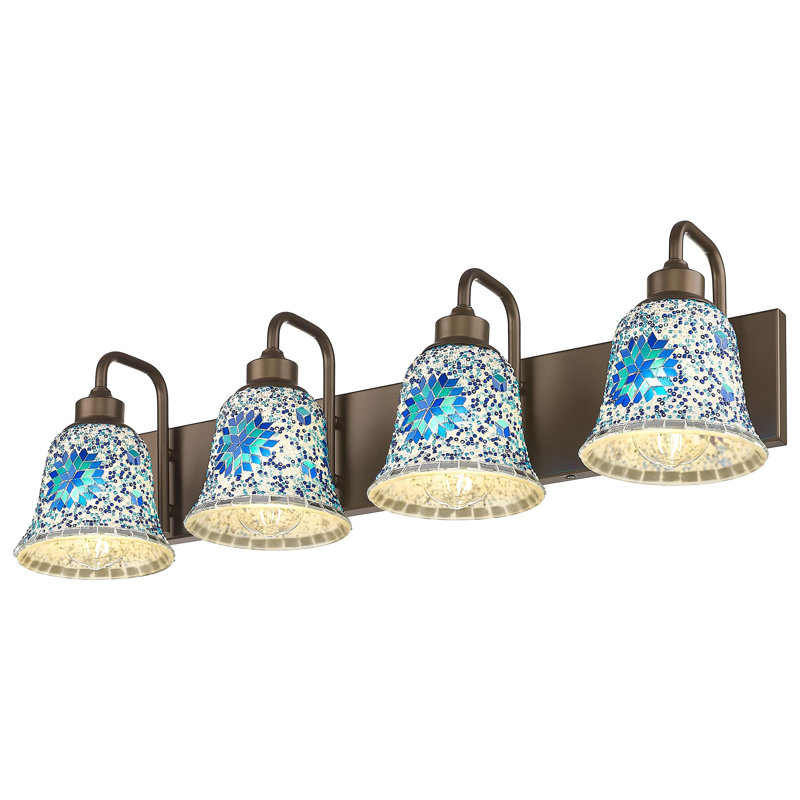 4-Light Blue Mosaic Glass Artical Vanity Light, 8.7" H x 30" W x 8.5" D, 4 Lights