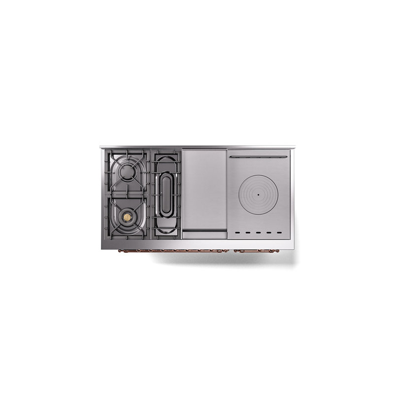 ILVE Nostalgie II 48 in Dual Fuel Range, 5 Burner, Griddle, Frenchtop, Natural Gas, Midnight Blue/Copper