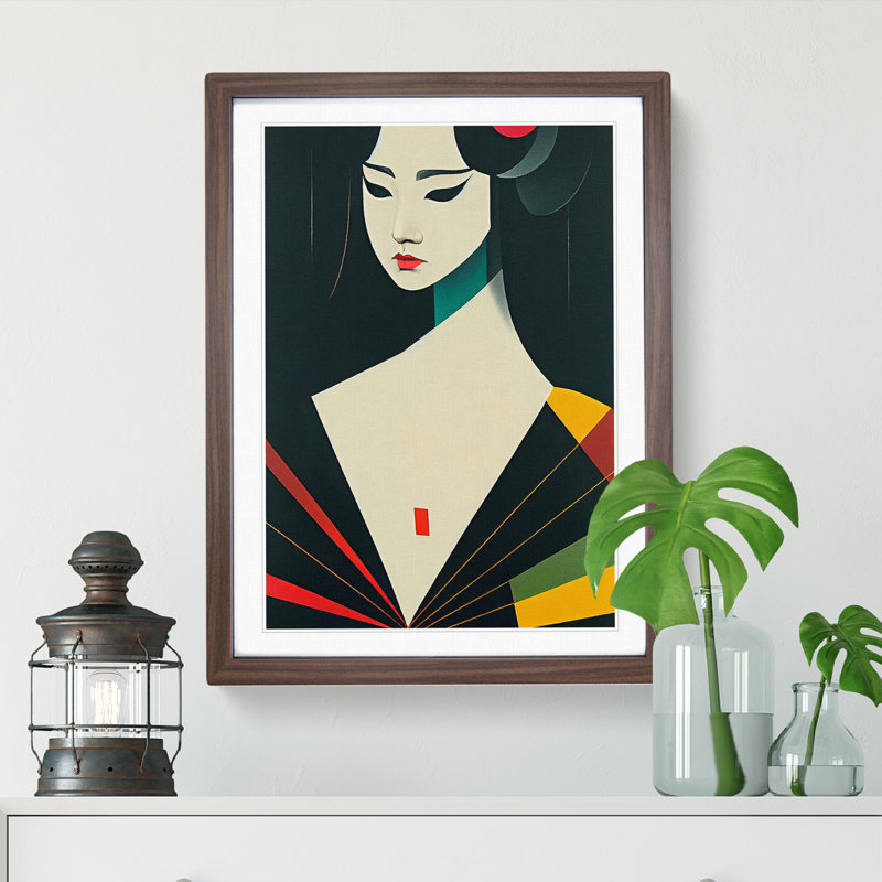 Artful Geisha No.3 1 Piece Single Picture Frame Wall Art, 46cm H x 34cm W x 2cm D, Walnut Framed