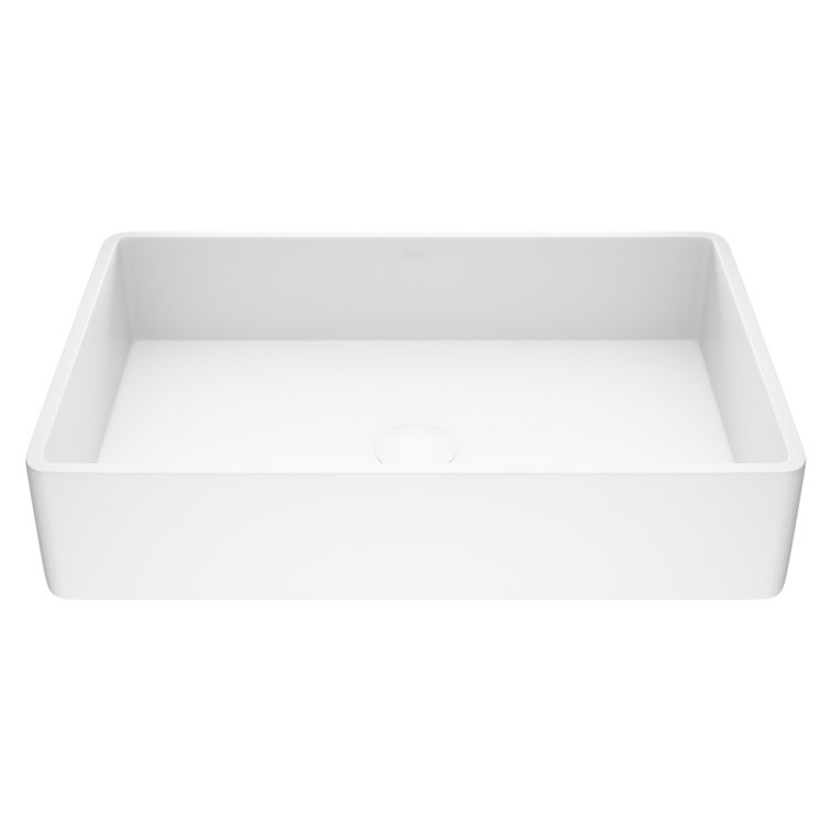 VIGO Magnolia Handmade Countertop White Matte Stone Rectangle Vessel Bathroom Sink in Matte White VIGO Magnolia Handmade Countertop White Matte Stone Rectangle Vessel Bathroom Sink in Matte White