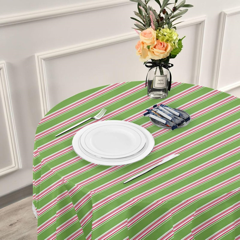 Round Washable Tablecloth,152.4L X 152.4WCM,Green,White And Red