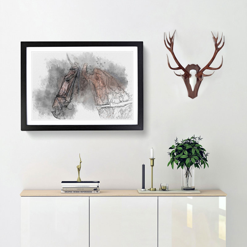 Horse Portrait in Abstract - Picture Frame Graphic Art Print, 36cm H x 48cm W x 2cm D, Black Framed