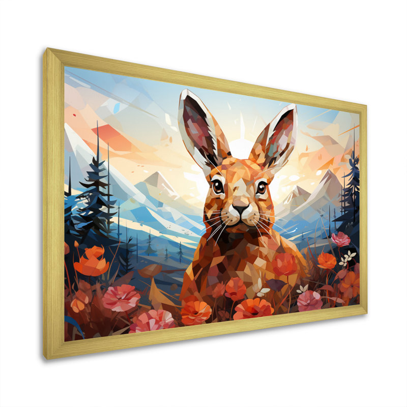 Rabbit Energetic Hopper Geometric I - Animals Wall Art Prints, H 24 po x l 32 po x P 1 po, Encadrement doré