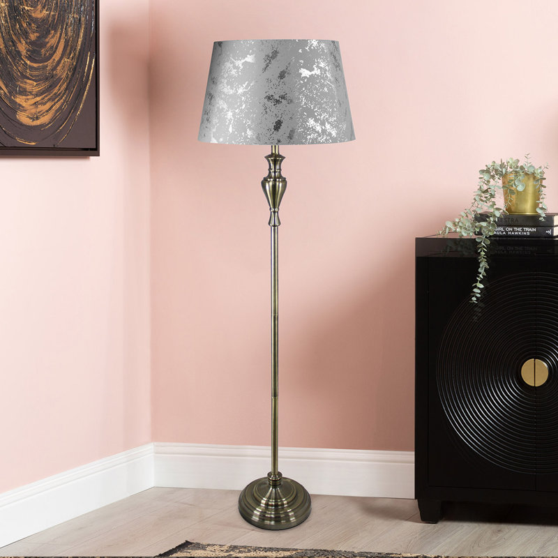 Traditional Floor Lamp For Living Room Furniture, Metal Base Floor Standing Lamp with Linen Shade, Silver