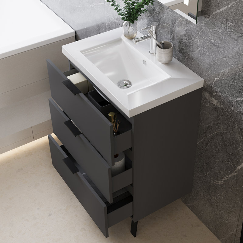 60 mm Freestanding Combined Vanity Unit with Integrated Ceramic Basin, Grey