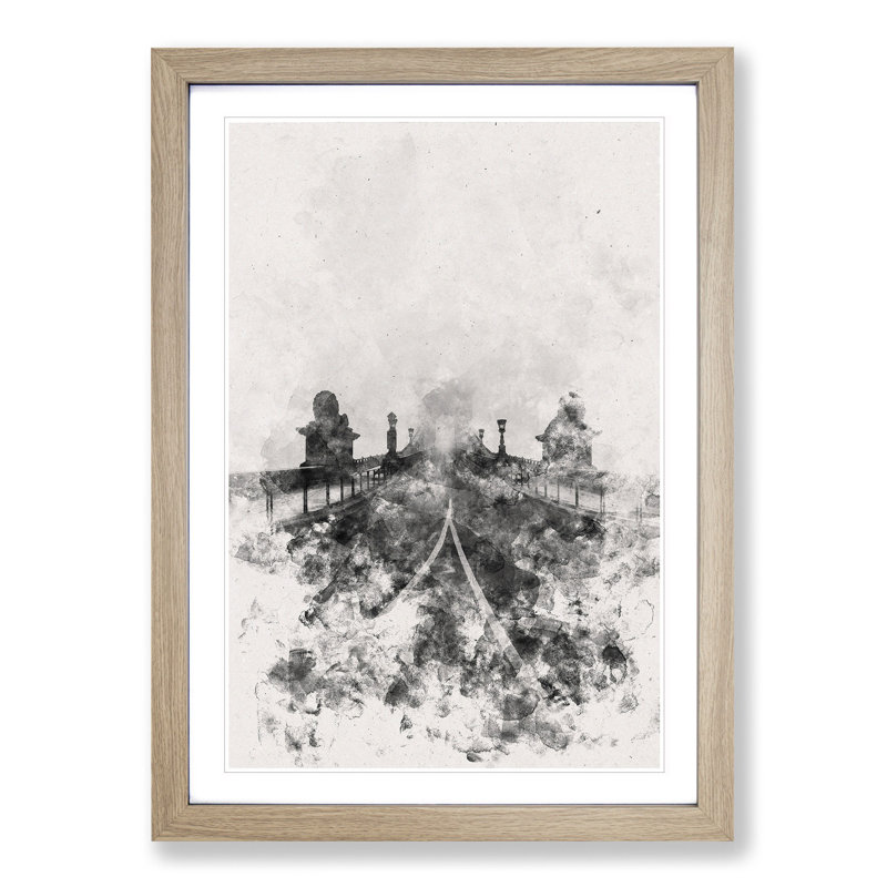 Szechenyi Chain Bridge in Budapest - Picture Frame Painting Print, Oak Framed, 87cm H x 62cm W x 2cm D