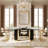 78 Inch Black Solid Oak Wood Dining Table With Double Fluted Design And Brushed Gold Base-129584492-129584493