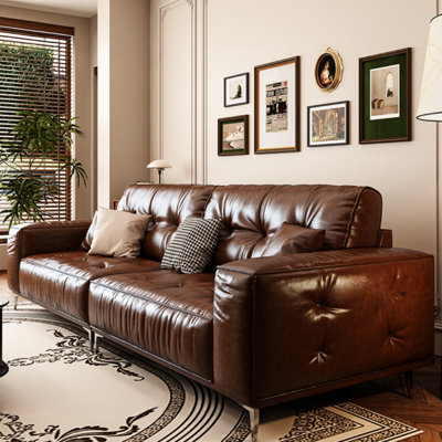 Retro Brown Straight-layout Sofa