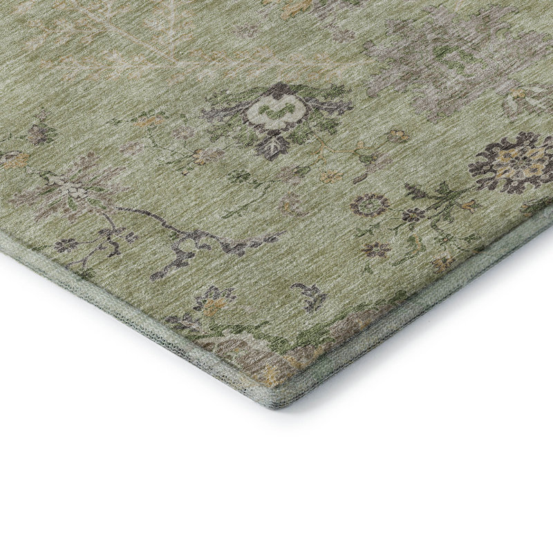 Premium Machine Washable Gurubaksh AMF1156 Floral Rug, Rectangle 5' x 7'6"