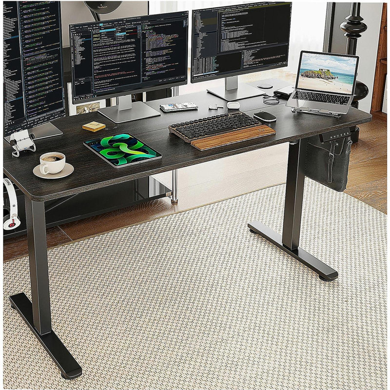 Bureau de travail électrique debout à hauteur ajustable STary, H 45 po x l 56,3 po x P 24 po, Noyer / noir