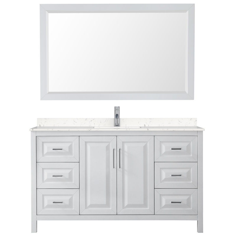 Daria 60'' W Single Vanity, White, Carrara Cultured Marble, Brushed Gold