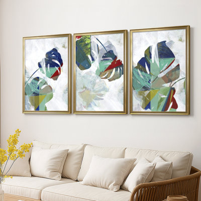 Monstera VI - Toile tendue avec châssis sur mesure - 3 pièces
