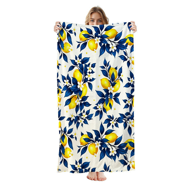  Serviette de plage légère en microfibre, absorbante et sans décoloration, 30 po x 60 po, citron bleu