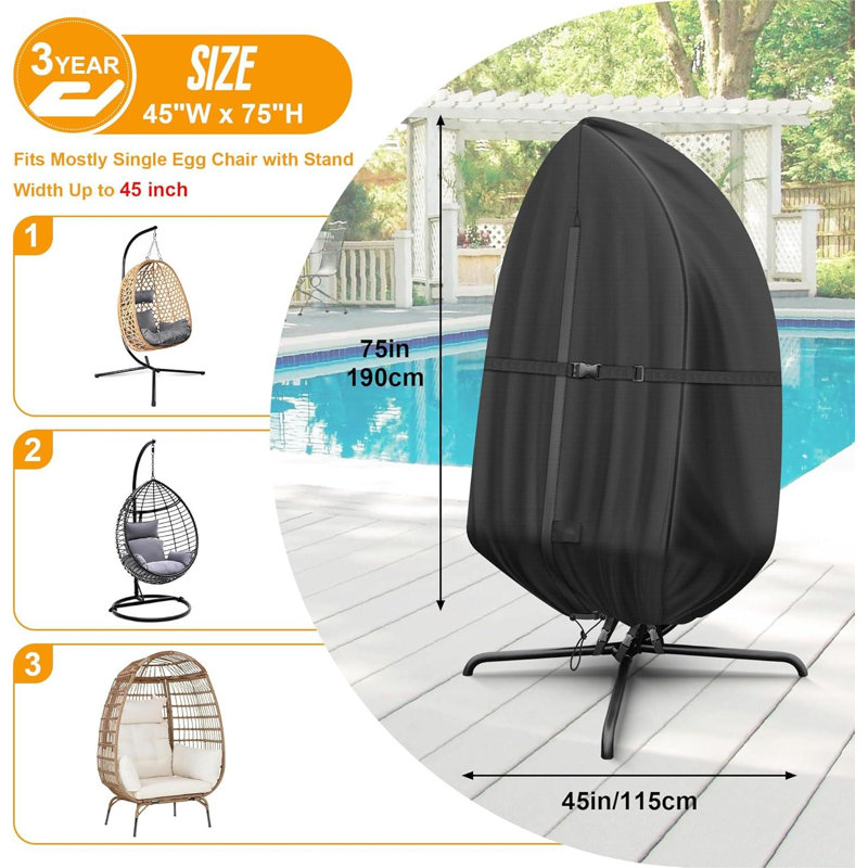 Patio Egg Chair Covers Waterproof, Upgraded 500D Outdoor Hanging Egg Chair Covers With Waterproof Zipper, Single Seat Swing Chair Cover, Windproof, Anti-UV, No Tears ( Up To 45" W X 75"H )