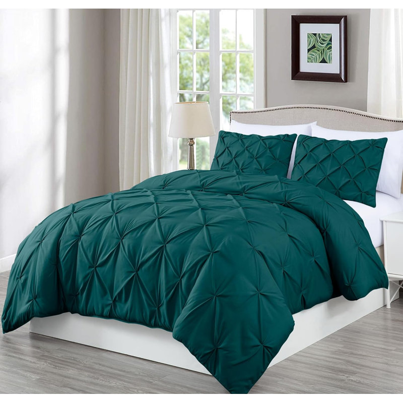 Berlin Pintuck Microfiber 3-Piece Comforter Set, Teal, Extra Wide King Comforter + 2 King Shams