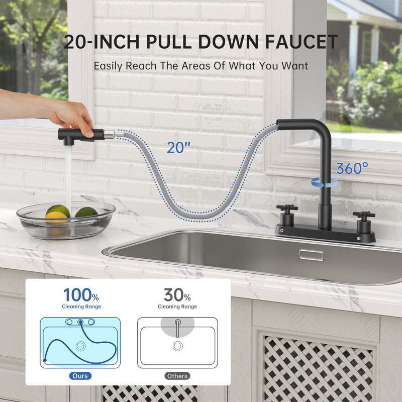 Double Handle Kitchen Faucet With Soap Dispenser, Matte Black