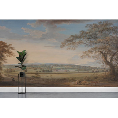 Vintage English Estate Wall Mural with Grand Manor House and Cattle Countryside for Home Decor