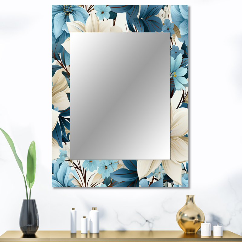 Annbelica - harmonie côtière bleue - motif floral grand miroir mural, 40 po x 30 po