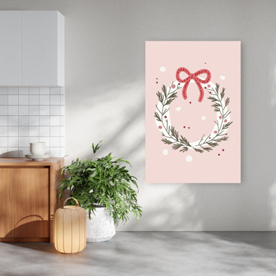 «Pink Holiday Wreath», art contemporain d'hiver