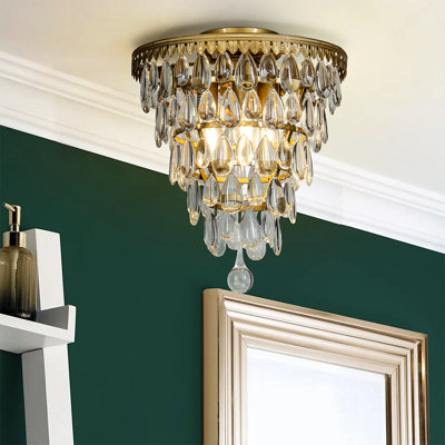 Abianna 3-Lights 12" Teardrop Glass Flush Mount Ceiling Light