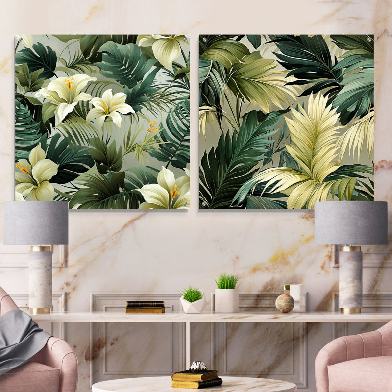 Halmstad - Ensemble d'art mural en verre acrylique Coastal Tropical, H 36 po x l 73 po