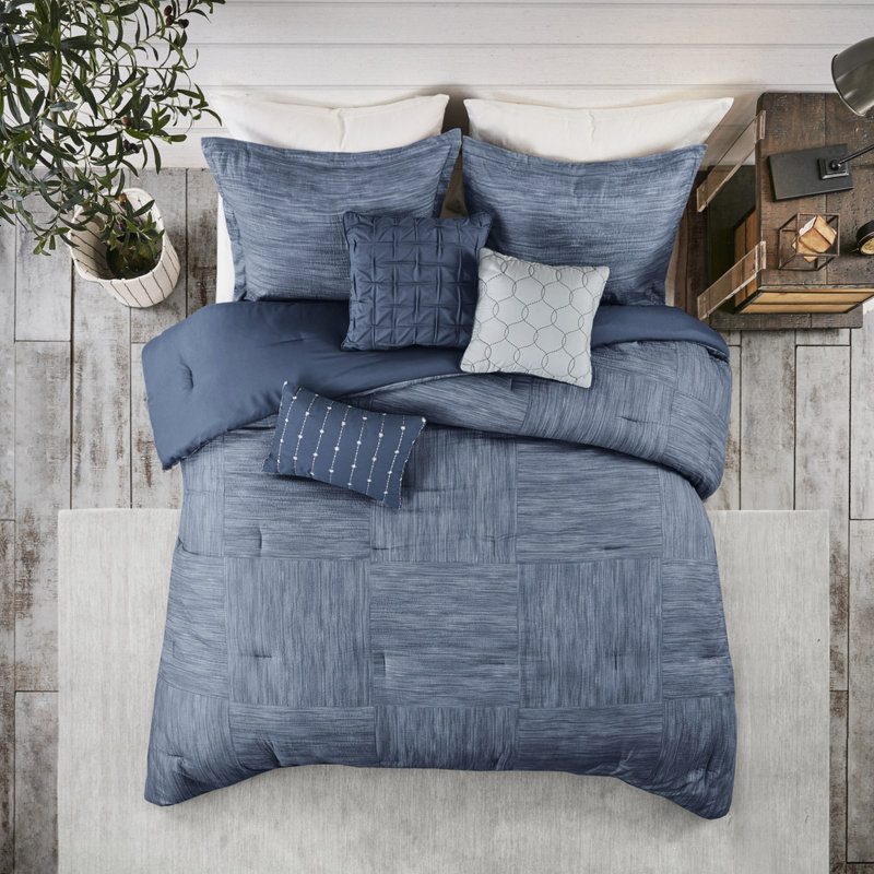 Édredon bleu marine 7 pièces - imprimé en seersucker