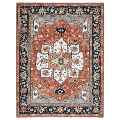 Tapis Oushak en laine nouée à la main 9 pi 1 po x 12 pi 3 po bleu