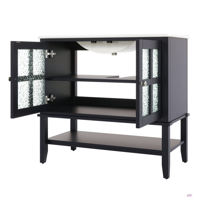 Meuble-lavabo 36 po avec lavabo en céramique, Black