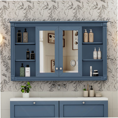 Armoire de salle de bain à miroir avec tablette réglable et tablettes ouvertes, armoire de rangement murale pour salle de bain