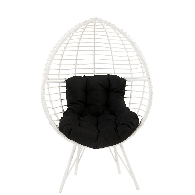 Chaise longue de patio en tissu galvanisé noir et osier blanc